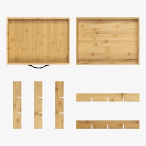 Tava pentru ceai cu sertar pentru plicuri Navaris, 40.6x28x12.7 cm, maro, bambus - Img 3