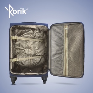 Troler cabina textil, Rorik® Explorer, bagaj de mana, valiza fermoar cifru antifurt, roti 360°, geamantan maner telescopic, troller expandabil, Albastru - Img 7