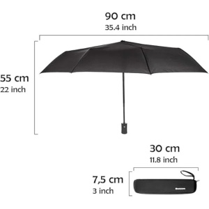 Umbrela SWISSONA, rezistenta la vant, compacta cu deschidere si inchidere pe buton, 90 cm, 8 brate din otel, husa, Negru - Img 4