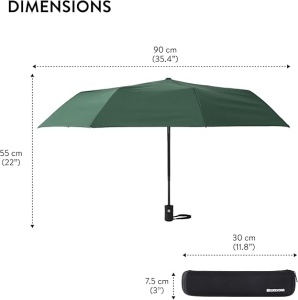 Umbrela SWISSONA, rezistenta la vant, compacta cu deschidere si inchidere pe buton, 90 cm, 8 brate din otel, husa, Verde - Img 6