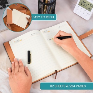 Agenda A5 Kurtzy, coperta din piele ecologica, 112 file, cu pix si inchidere magnetica, 15 x 21, 5 cm, buzunare interioare pentru carti de vizita, set cadou, Gri Inchis - Img 4