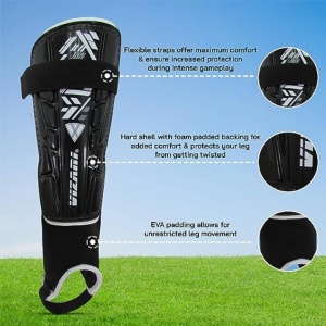 Aparatori Tibie Fotbal Vizari Malaga, cu protectie glezna, curele reglabile, protectie PP + EVA, marimea S, Negru - Img 4