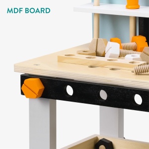 Banc de lucru Navaris, pentru copii, din MDF, 49 x 45 x 29.5 cm, unelte incluse, spatiu de depozitare, 3ani+, Multicolor - Img 2