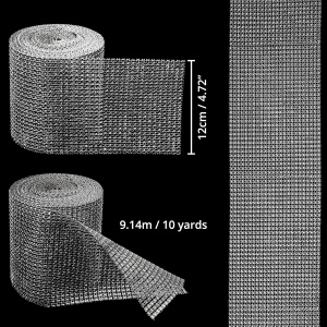 Banda decorativa cu strasuri Handi Stitch, 12 cm x 9.14 m, tip plasa, pentru decoratiuni, Argintiu - Img 3