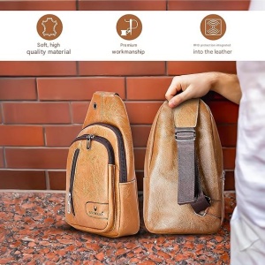 Borseta crossbody unisex, de umar sau de mana din piele, Donbolso, 3 compartimente, 30 X 16 X 10 cm - Img 6