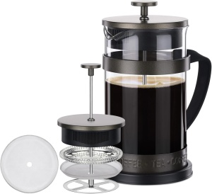 Cafetiera French Press Navaris, sticla borosilicata si inox, 1L, pentru cafea si ceai, 15,8x11x21cm - Img 2