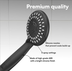 Cap de dus univerasal H&S, din ABS cu finisaj cromar, 5 tipuri de jet, efect masaj, presiune ridicata, sistem anticalcar, Negru - Img 6