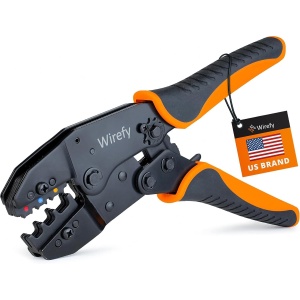 Cleste sertizare Wirefy pentru papuci izolati din nylon, mecanism clichet auto-reglabil, reglaj presiune, pentru conectori 0.5-10 mm², ergonomic, Negru/Portocaliu