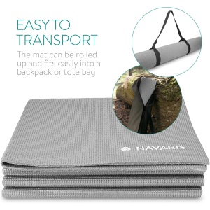 Covoras de yoga pliabil Navaris, grosimea de 4 mm pentru, pilates, antrenament, sala, fitness, pliabil, anti-alunecare, 61x173 cm, Gri deschis - Img 3
