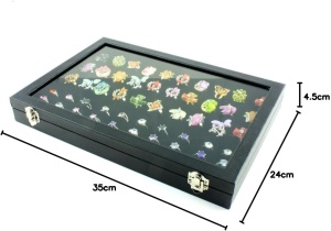 Cutie pentru bijuterii H&S, 35 x 24 x 4.5 cm, organizator pentru inele si cercei, piele ecologica, capac transparent, negru - Img 2