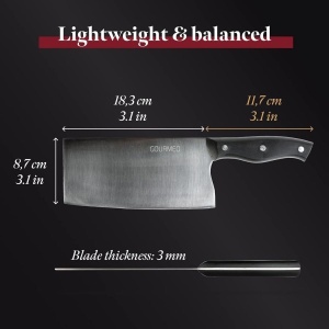 Cutit profesional bucatar chinezesc, Gourmeo, 33.1 x 13 x 3.6 cm, din inox, maner ergonomic, Negru - Img 4