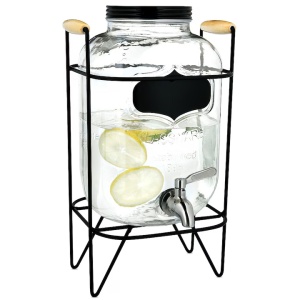 Dozator bauturi Navaris, din sticla, robinet si suport din otel inxodabil, 5 l, Transparent