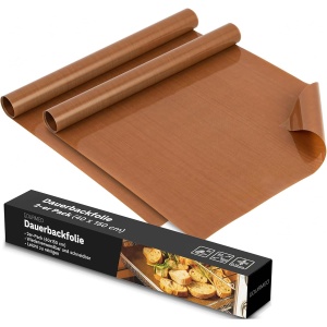 Folie de copt reutilizabila Gourmeo, 40 x 150 cm, 2 buc, antiaderenta, rezistenta pana la 260 °C, din fibra de sticla cu PTFE