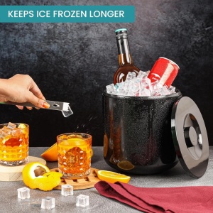 Frapiera pentru Gheata, Kurtzy, 4 l, din Plastic fara BPA, Capac, Sita, Pereti Izolati, pentru Evenimente, Bar, Petreceri, Negru - Img 6