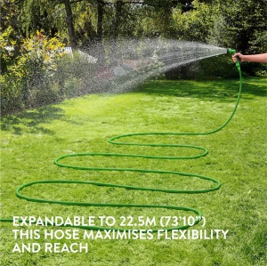 Furtun de gradina extensibil Navaris, cu pistol stropire 7 moduri, 11.25-22.5 m, latex si material textil, Negru/Verde - Img 5