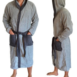 Halat de baie din tesatura Homelevel, 2XL, Gri, Bumbac organic, 54856.25.5 - Img 4