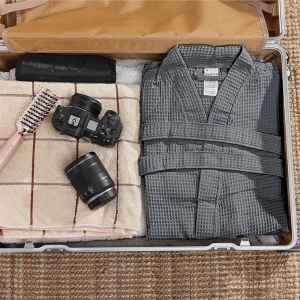 Halat de baie Waffle Pique unisex Homelevel, L, Gri, Bumbac organic, 54916.73.3 - Img 8
