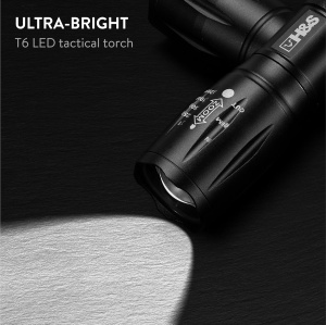 Lanterne LED H&S, ultra puternica, set 2, impermeabila, 5 moduri iluminare, focalizare reglabila, aluminiu, pentru camping, drumetii si urgenta, Negru - Img 2
