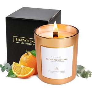 Lumanare parfumata Benevolence LA, eucalipt si portocala, 227 g, sticla rose gold, ardere 45 ore