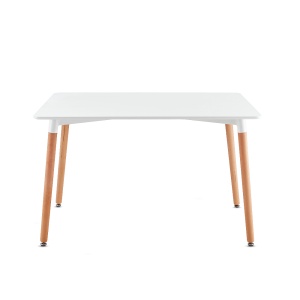 Masa Dining Kiwari® Alva, Blat MDF, Picioare Lemn Fag, Design Modern Bucatarie/Living, 120x80 cm, Capacitate 4–6 Persoane, Alb - Img 6