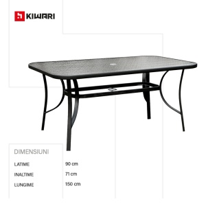 Masa Dreptunghiulara Kiwari® Lido, Blat din sticla, 150 x 90 x 71 cm, 6 Persoane, Gradina/Terasa, Gri - Img 4