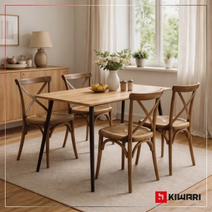 Masa Kiwari® Brik, MDF si Metal, Stil Contemporan, 110×70×75 cm, Lemn Natural & Negru - Img 2
