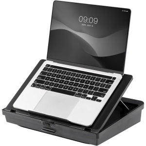 Masa laptop Navaris, cu perna, reglabila 6 niveluri, 3 compartimente pentru depozitare, pentru laptop de pana la 15.6 inch, 37.7x28.9 cm, Negru
