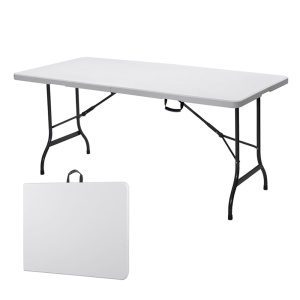 Masa plianta Kiwari® Event, 180x75 cm, pentru gradina, terasa, evenimente, HDPE ultra-rezistent, cadru metalic ranforsat, sistem pliere rapida, Alb
