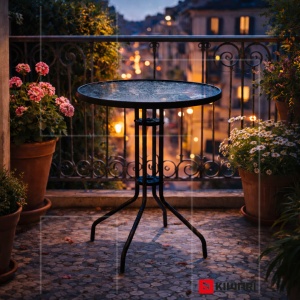 Masa rotunda Kiwari® Bistro, diametru 76cm, inaltime 100 cm, Metal si Blat din sticla, 2 Persoane, Gradina/Terasa/Balcon, Gri - Img 4