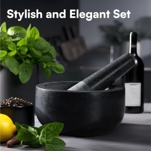 Mojar cu pistil H&S, premium, din granit, 16 cm - Img 3