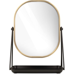 Oglinda Cosmetica Navaris, Rotativa 360°, Ovala, 2 Fete 1x/3x, cu Baza Metalica si Tava pentru Bijuterii, 18 x 22.6 cm, Negru/Auriu - Img 5