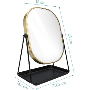 Oglinda cosmetica Navaris, rotativa 360°, ovala, cu baza metalica si tava pentru bijuterii, 18 x 28 cm, Negru/Auriu - Img 8