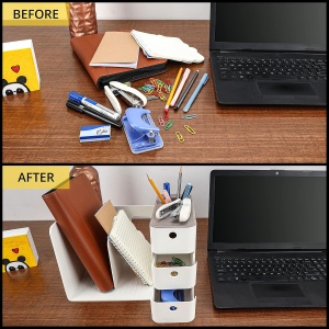 Organizator birou Belle Vous, cu 3 sertare si 2 compartimente pentru documente, din plastic PP rezistent, 28.3 x 21 x 18.8 cm, Alb - Img 2