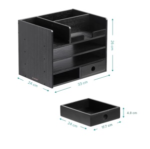 Organizator birou cu sertare Navaris, 33x24x26 cm, auto-asamblare, negru, bambus - Img 6