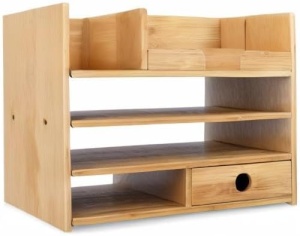 Organizator birou Navaris, 33x24x26 cm, sertare si compartimente, montaj, maro, bambus - Img 2