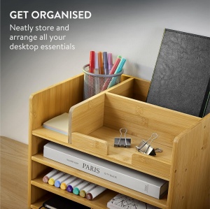 Organizator birou Navaris, 33x24x26 cm, sertare si compartimente, montaj, maro, bambus - Img 5