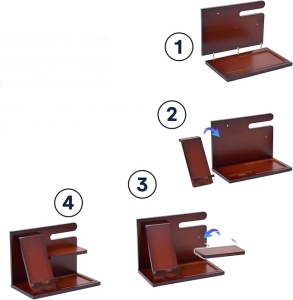 Organizator de birou din lemn, OfficeWorld, raft din bambus pentru birou sau noptiera, suport pentru pixuri, suport pentru telefon, raft pentru accesorii mici, 26 x 15 x 19 cm, maro - Img 2