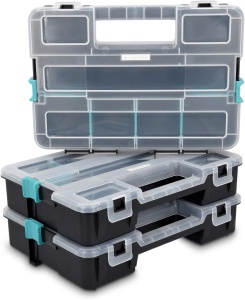 Organizator pentru scule Navaris, 3 buc, compartimente reglabile, 31.5 x 22.5 x 19.8 cm, cutie depozitare suruburi si piese mici, plastic rezistent, Negru