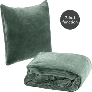 Patura cu maneci HOMELEVEL, transformabila in perna cu fermoar, 200x150 cm, fleece poliester, pentru calatorii si casa, Verde - Img 7