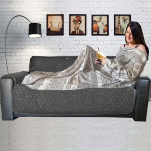 Patura cu maneci pentru TV Homelevel, 200 x 150 cm, Gri, Poliester, 55432.25.02 - Img 2