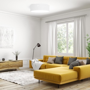 Plafoniera LED Navaris, efect de stele, Ø 40 x 12 cm, intensitate reglabila, telecomanda, abajur textil, 22 W, Bej - Img 2