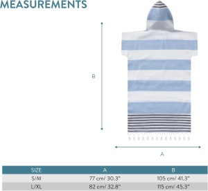Poncho prosop JEMIDI albastru/alb, dimensiune S/M, 100% bumbac, cu gluga si buzunar - Img 4