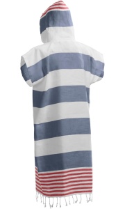 Poncho prosop JEMIDI unisex, S/M, bumbac, albastru/rosu, cu gluga si buzunar - Img 7