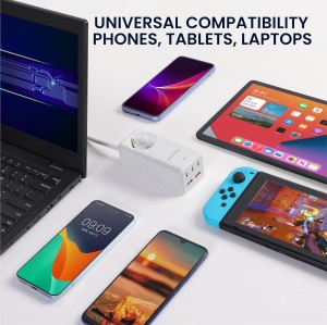 Prelungitor cu priza pentru birou kwmobile, 2 porturi USB A, 3 porturi USB C, 75 W, Cablu 1.5 m, Alb - Img 4