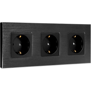 Priza tripla Navaris, incastrabila, cu rama din aluminiu, 22.8 x 8.5 cm, design elegant, 4000W, Negru