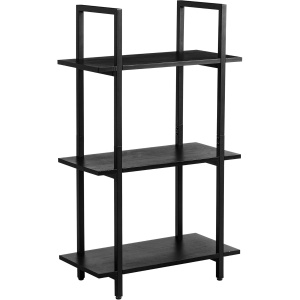 Raft depozitare Navaris, metal si lemn, 3 niveluri, design modern, 95 x 57 x 28 cm, pentru bucatarie, living sau birou, Negru