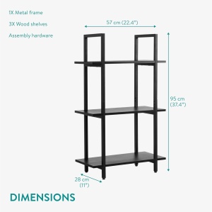 Raft depozitare Navaris, metal si lemn, 3 niveluri, design modern, 95 x 57 x 28 cm, pentru bucatarie, living sau birou, Negru - Img 4