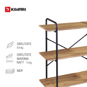 Raft Kiwari® Triv, 3 polite, 80×34×80 cm, MDF si Metal, Design Modern Industrial, Negru & Stejar - Img 3