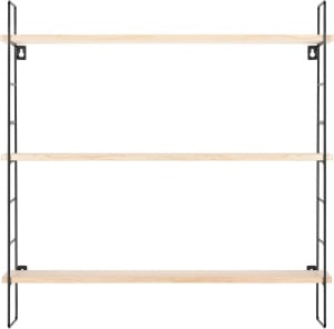 Raft metalic 3 niveluri Navaris, 50x50x12 cm, montaj pe perete, negru/pin natural, negru, metal/lemn - Img 2