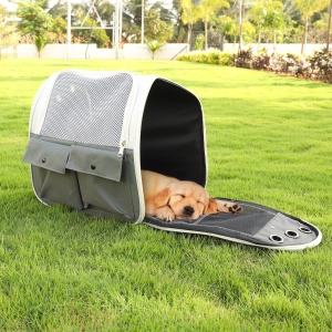 Rucsac transport animale de companie Belle Vous, 36 x 24 x 34 cm, cu plasa de aerisire, 2 buzunare, material oxford, Alb/Gri - Img 5